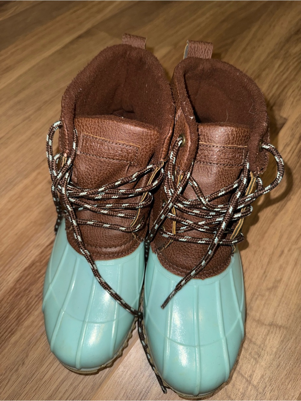 London Fog Brown and Aqua Duck Boots - Waterproof Outdoor Shoes
